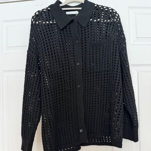 OAK + FORT Black Open-Knit Cardigan